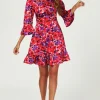 Abstract Floral Print Mini Dress In Red