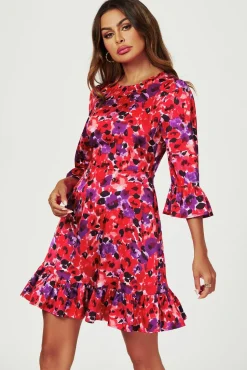 Abstract Floral Print Mini Dress In Red
