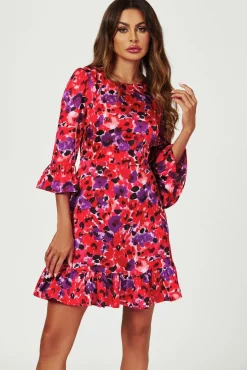 Abstract Floral Print Mini Dress In Red