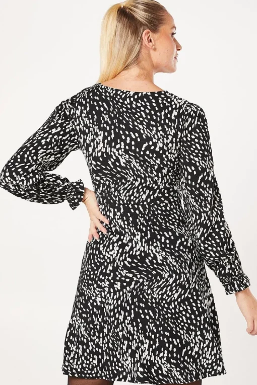 Abstract Mono Long Sleeve Mini Dress