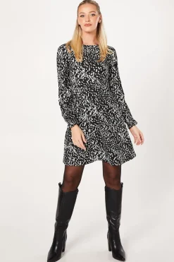 Abstract Mono Long Sleeve Mini Dress