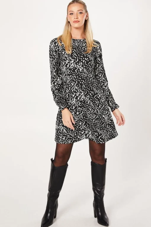 Abstract Mono Long Sleeve Mini Dress