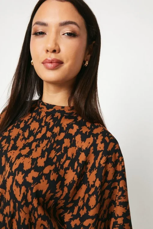 Abstract Print High Neck Midi Dress