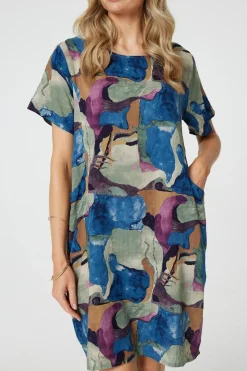 Abstract Print Knee Length Shift Dress