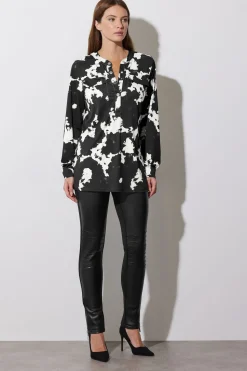 Abstract Print Military Button Shirt