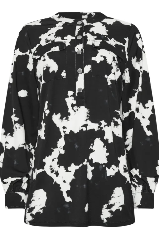 Abstract Print Military Button Shirt