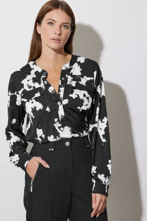 Abstract Print Military Button Shirt