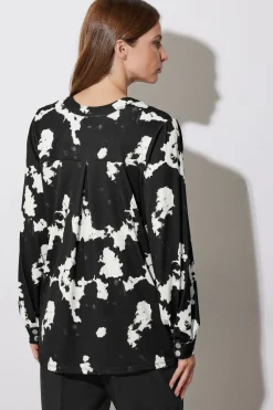 Abstract Print Military Button Shirt