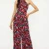 Abstract Print Twist Neck Lined Jumpsuit