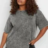 Acid Wash Lace Hem T-Shirt