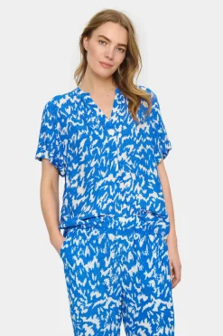 Agnes Short Sleeve V-notch Neck Blouse-