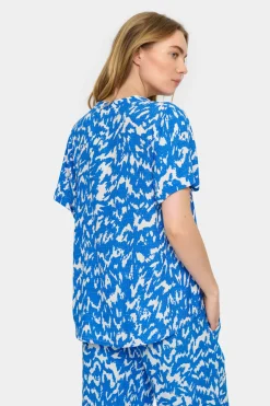 Agnes Short Sleeve V-notch Neck Blouse-