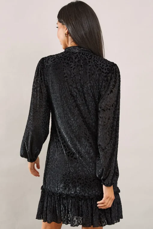 Animal Burnout Tie Neck Dress