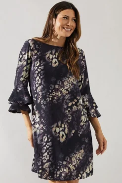 Animal Print Flute Sleeve Shift Dress