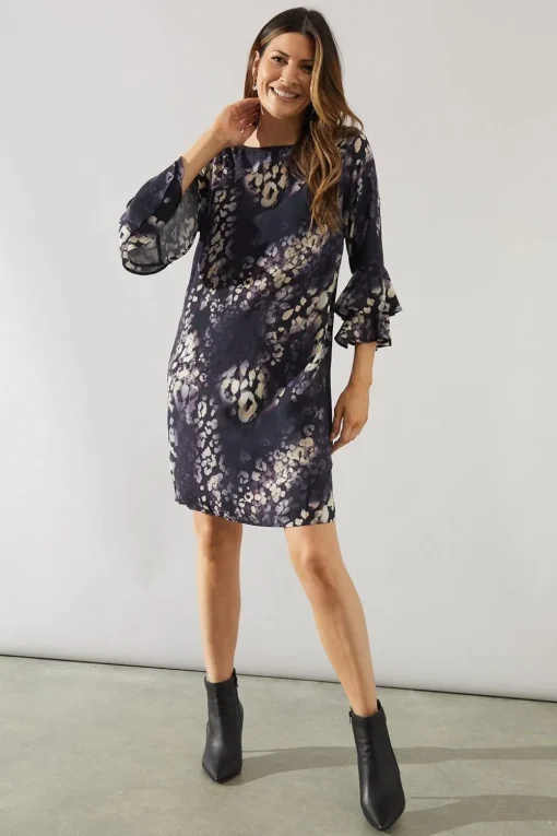 Animal Print Flute Sleeve Shift Dress