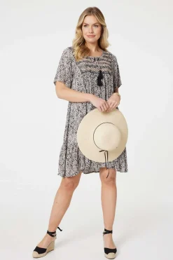 Animal Print Knee Length Smock Dress