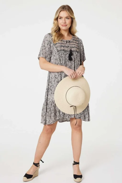 Animal Print Knee Length Smock Dress