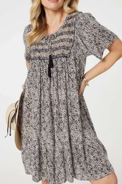 Animal Print Knee Length Smock Dress