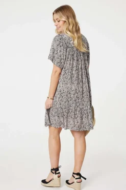 Animal Print Knee Length Smock Dress