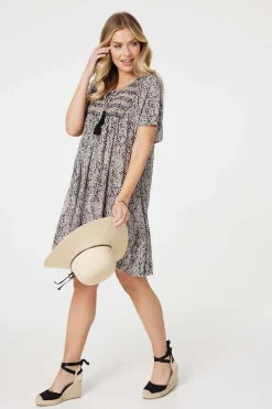 Animal Print Knee Length Smock Dress