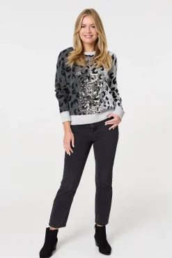 Animal Print Sequin Detail Jumper