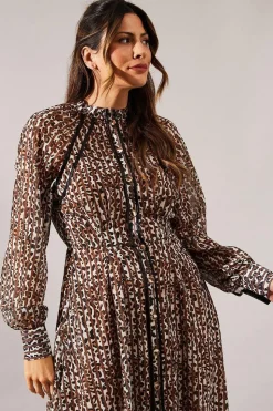 Animal Print Stud Detail Shirt Dress