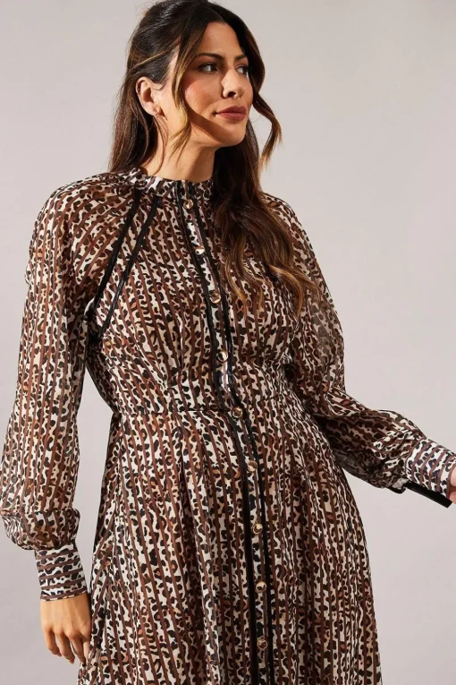 Animal Print Stud Detail Shirt Dress