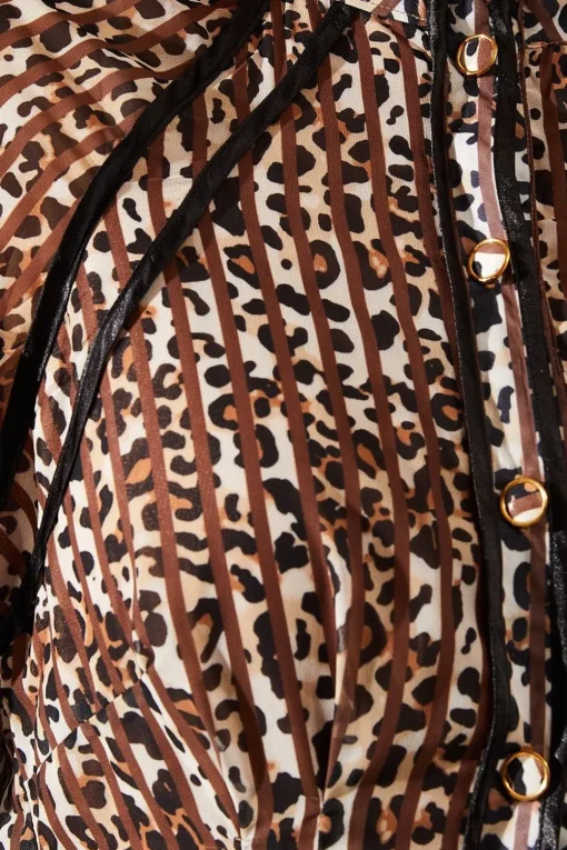 Animal Print Stud Detail Shirt Dress