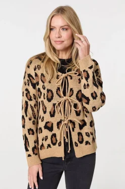 Animal Print Tie Front Cardigan