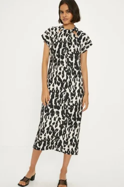 Animal Scuba Crepe Twist Neck Dress