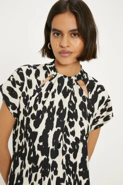 Animal Scuba Crepe Twist Neck Dress