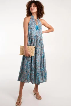 Art Tie Neck Smock Maxi Dress