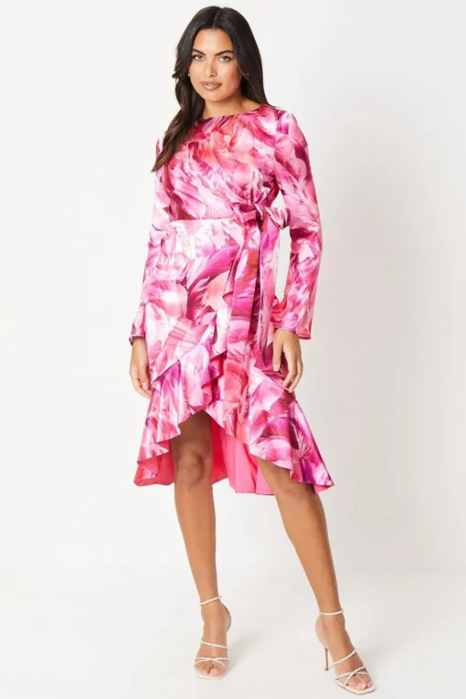 Asymmetric Drape Ruffle Midi Dress