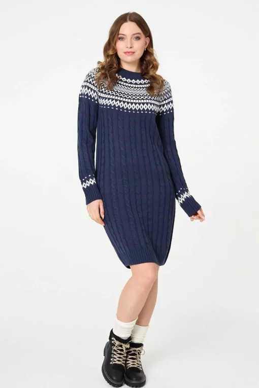 Aztec Print High Neck Midi Jumper Dress