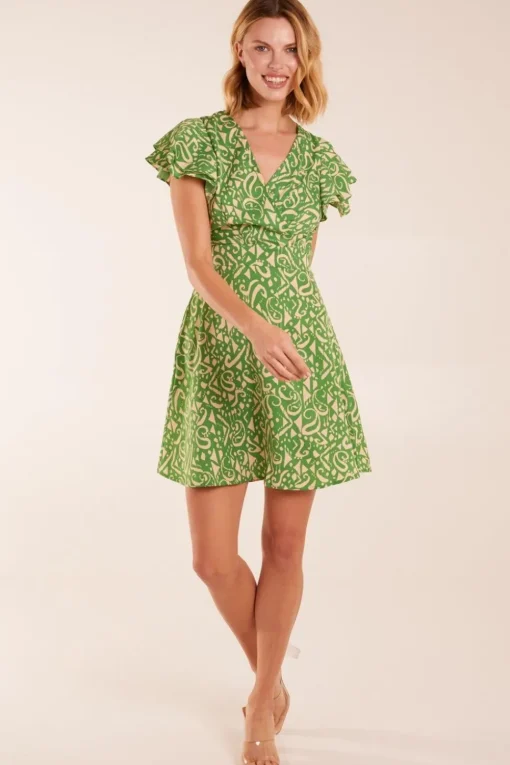 Aztec Wrap Ruffle Frill Sleeve Mini Dress