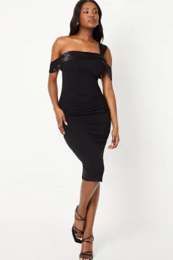 Bardot Midi Dress With Satin