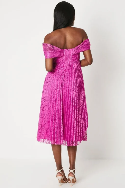 Bardot Twist Lace Midi Dress