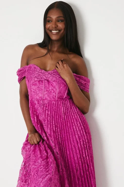 Bardot Twist Lace Midi Dress