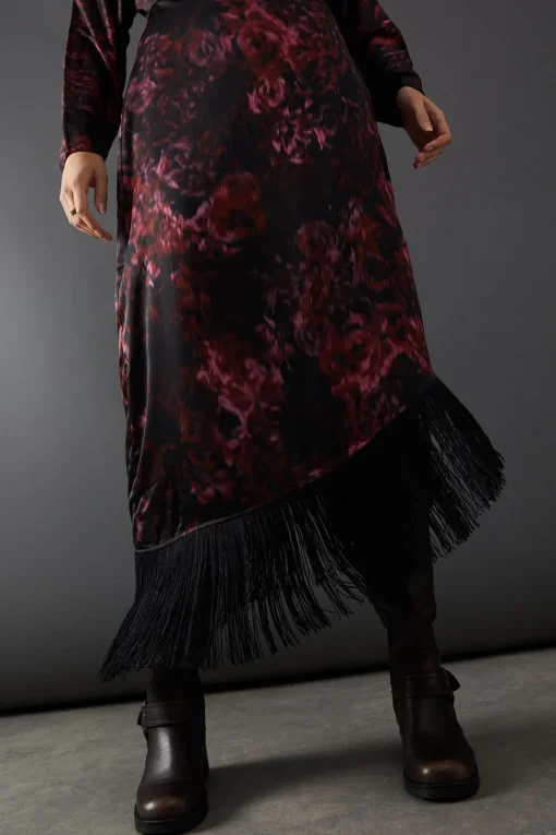 Batwing Asymmetric Midi Dress With Fringe