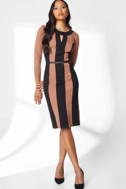 Beige Contrast Detail Ponte Shift Dress