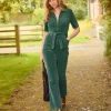 Belted Bootcut Cord Jumpsuit