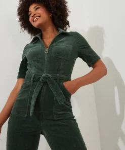 Belted Bootcut Cord Jumpsuit