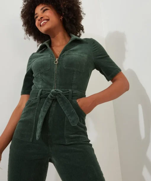 Belted Bootcut Cord Jumpsuit