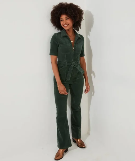 Belted Bootcut Cord Jumpsuit