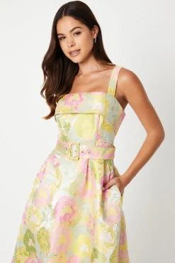 Belted Cami Top Jacquard Midi Dress