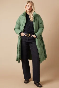 Belted Midi Padded Funnel Neck Coat