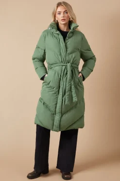 Belted Midi Padded Funnel Neck Coat