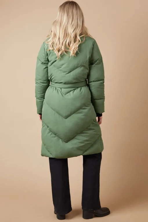 Belted Midi Padded Funnel Neck Coat