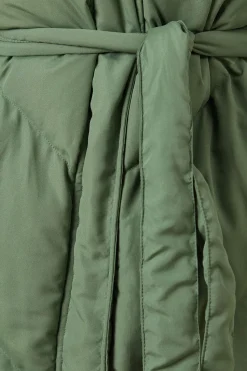 Belted Midi Padded Funnel Neck Coat