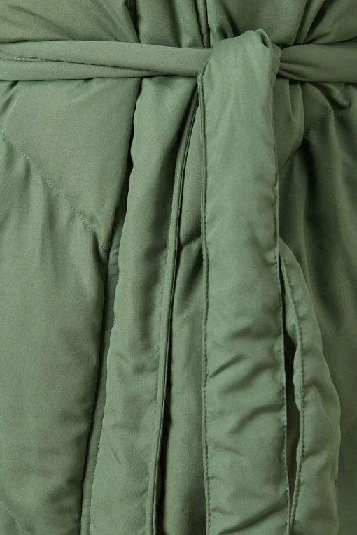 Belted Midi Padded Funnel Neck Coat